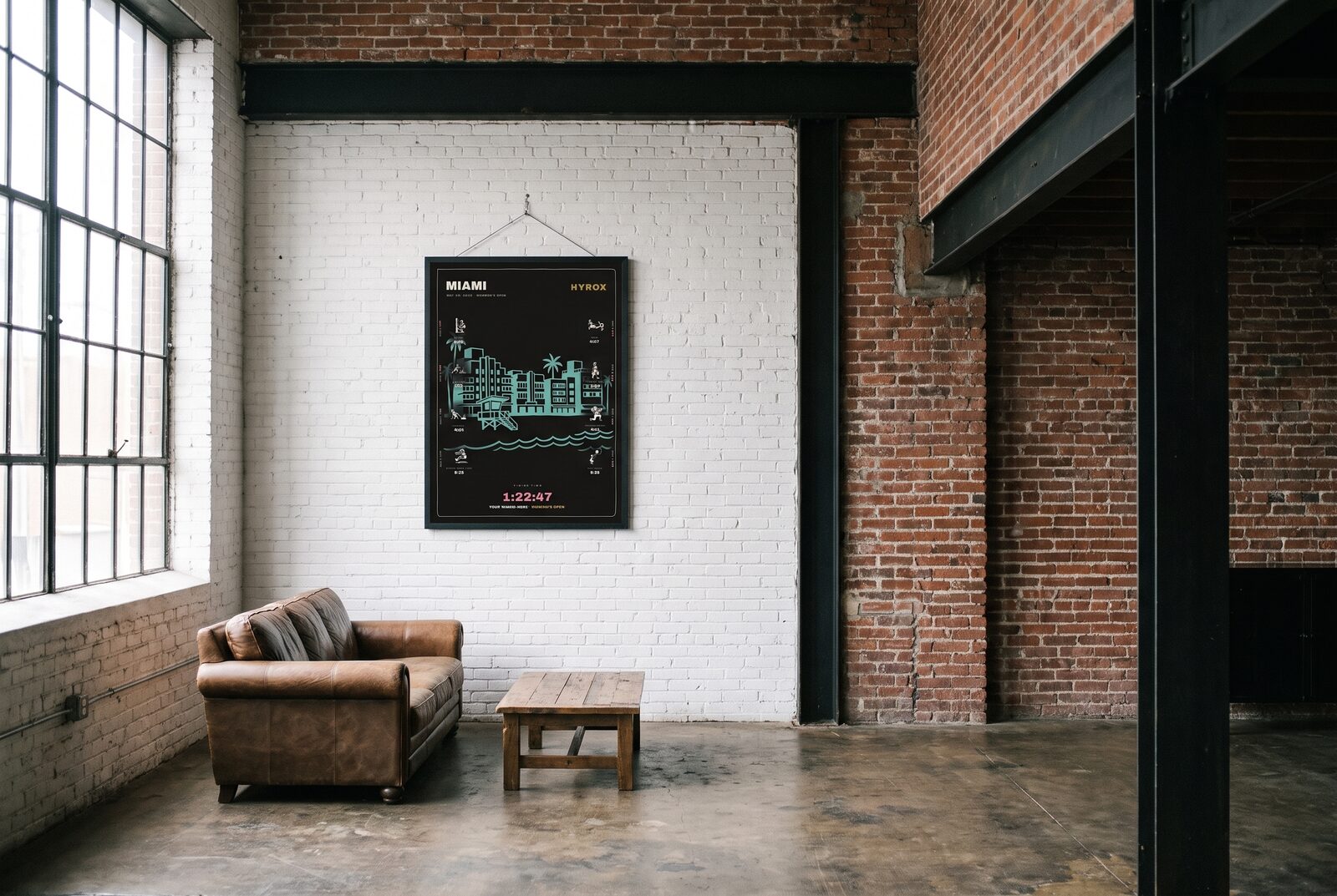 The Noir Miami women's edition in a black frame in an industrial loft